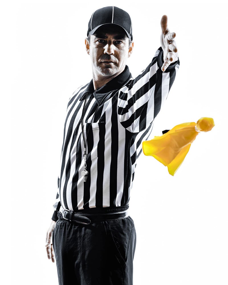 Geyoga 4 Pcs Men's Official Referee Costume Set Black and White Stripe Zipper Collar Referee Shirt Hat Stainless Whistle with Lanyard Yellow Penalty Flag for Halloween(Large) - Image 5