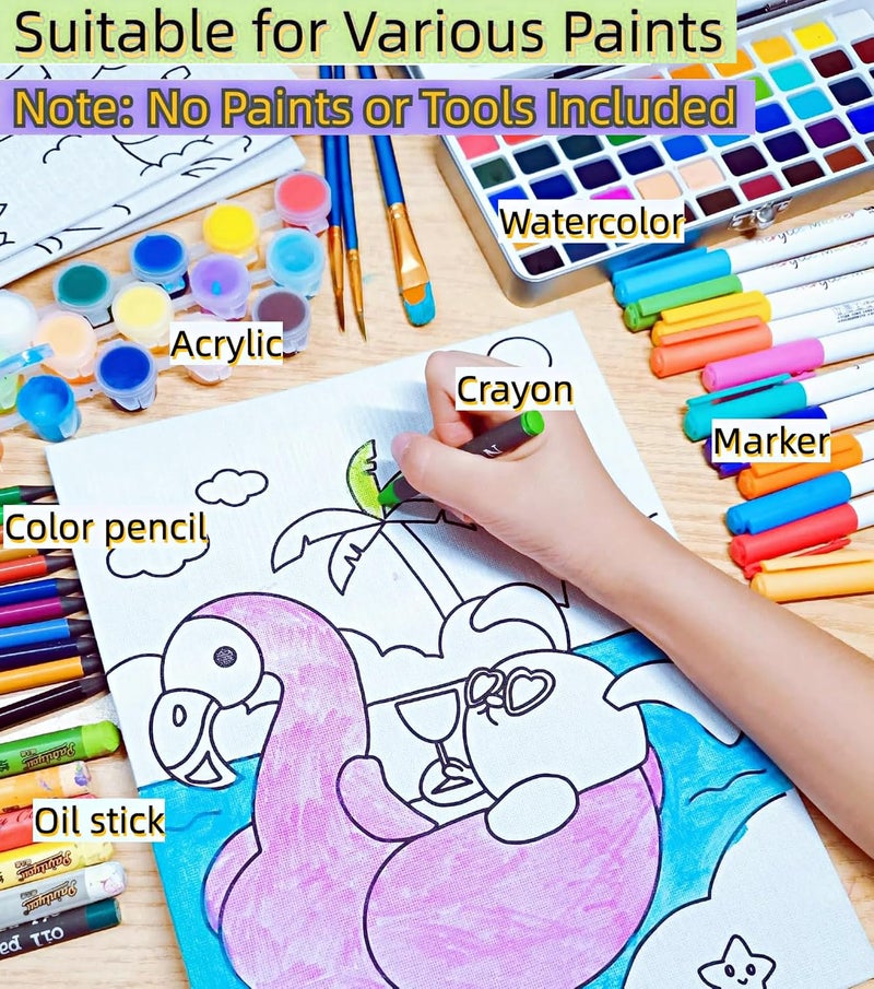 Aosemili 12Pcs Predrawn Canvas for Painting Pre Drawn Bulk Canvas to Paint for Kids- 8x10in Large Predrawn Art Canvases with Design Picture to Paint for Kids - Image 5