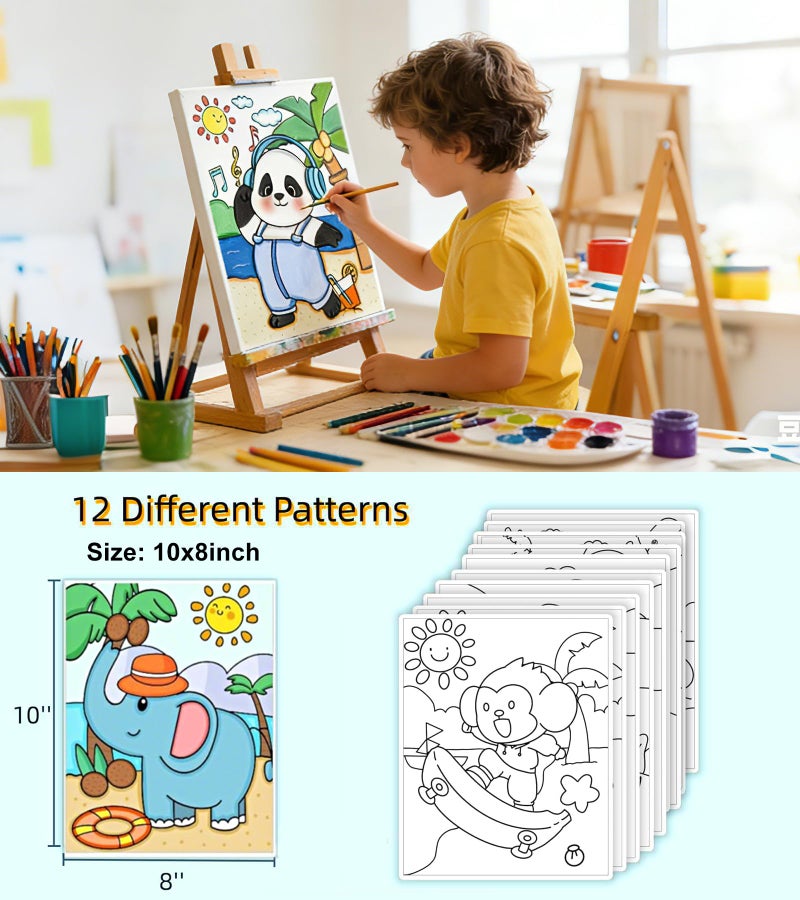 Aosemili 12Pcs Predrawn Canvas for Painting Pre Drawn Bulk Canvas to Paint for Kids- 8x10in Large Predrawn Art Canvases with Design Picture to Paint for Kids - Image 3