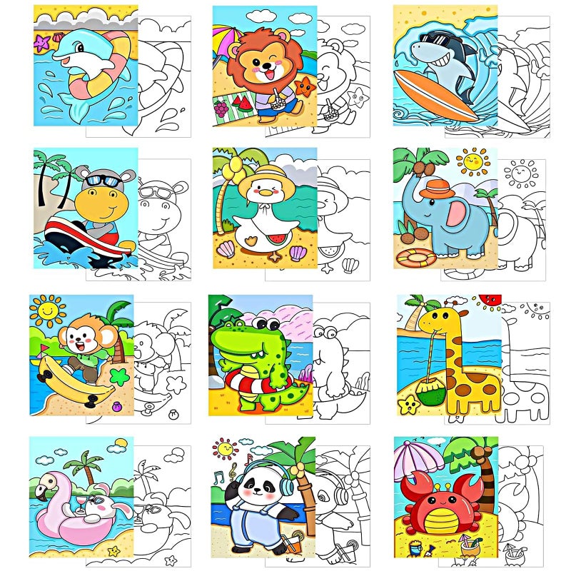 Aosemili 12Pcs Predrawn Canvas for Painting Pre Drawn Bulk Canvas to Paint for Kids- 8x10in Large Predrawn Art Canvases with Design Picture to Paint for Kids - Image 1