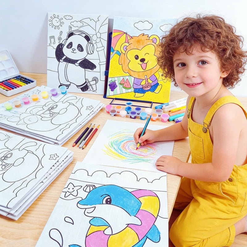 Aosemili 12Pcs Predrawn Canvas for Painting Pre Drawn Bulk Canvas to Paint for Kids- 8x10in Large Predrawn Art Canvases with Design Picture to Paint for Kids - Image 4