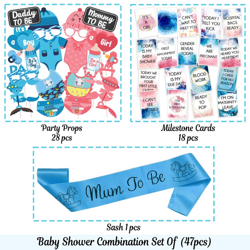 Wobbox Baby Shower Ceremony Photo Booth Props for Photoshoot, Milestone Card& Mom to Be Sash, Baby Shower Sash, Godh Bharai Ceremony Decoration Kit, Baby Shower Decoration Items (FP5489) - Image 2