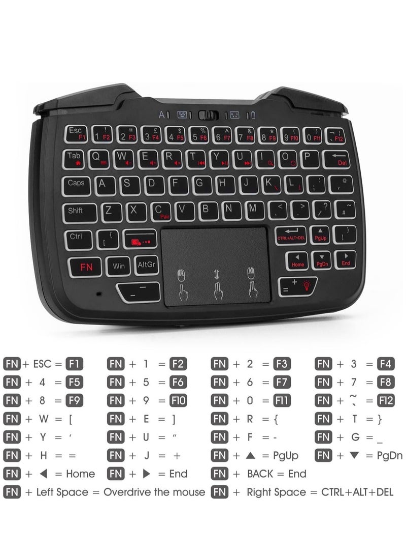 RK707 Mini Keyboard and Mouse Combo with Trackpad Media Keyboard Mouse with Game Controller 62-Key Rechargeable Backlit Turbo Vibration for PC Raspberry pi2 Android TV Google TV