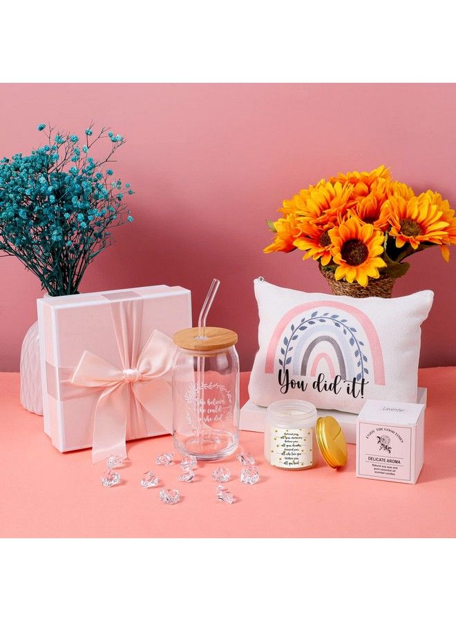 Nuanchu Set Of 4 Back To School Gifts For Teacher Congratulations Gifts For Women Lavender Scented Candles She Believe She Could Glass Cups Rainbow Sign Makeup Bag For Women Teacher (Fresh Style) - Image 5