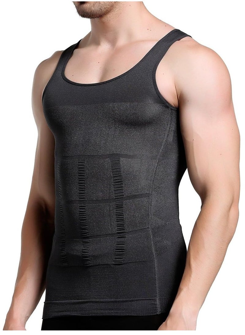 Mens Slimming Body Shaper Vest Shirt Mens Athletic Compression Shirt Slimming Body Shaper Tank Top Abs Abdomen Slim Vest Undershirt (Medium) Grey