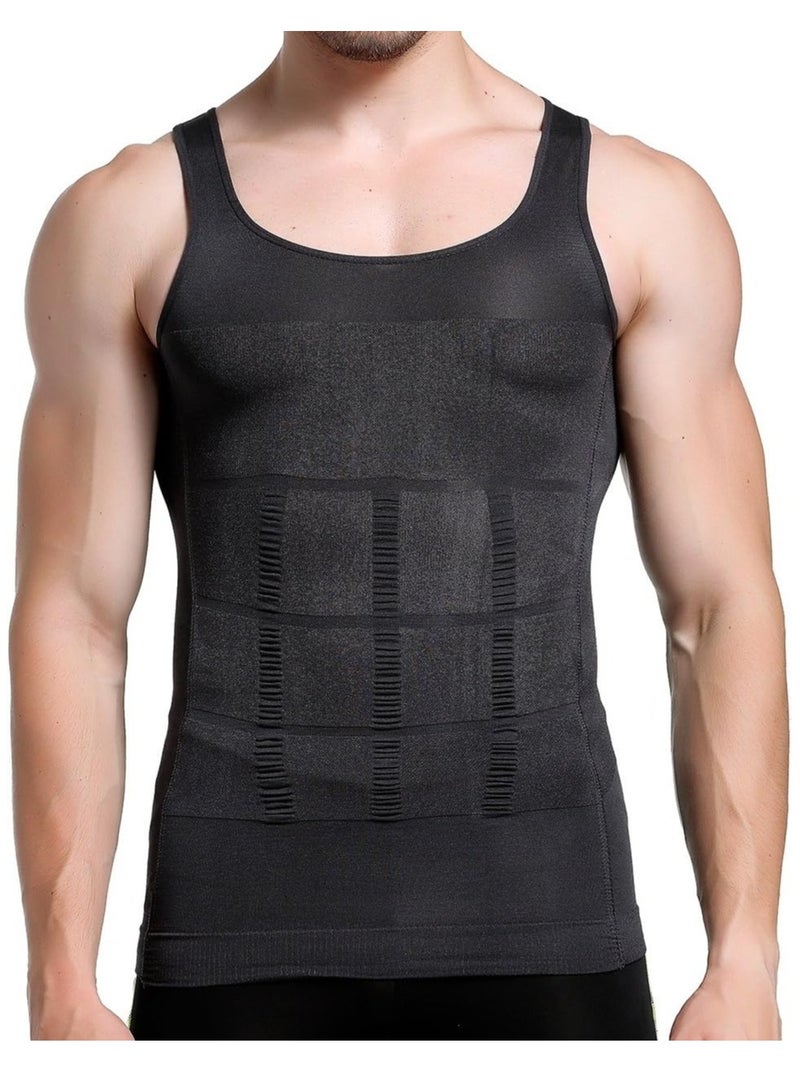 Mens Slimming Body Shaper Vest Shirt Mens Athletic Compression Shirt Slimming Body Shaper Tank Top Abs Abdomen Slim Vest Undershirt (Medium) Grey