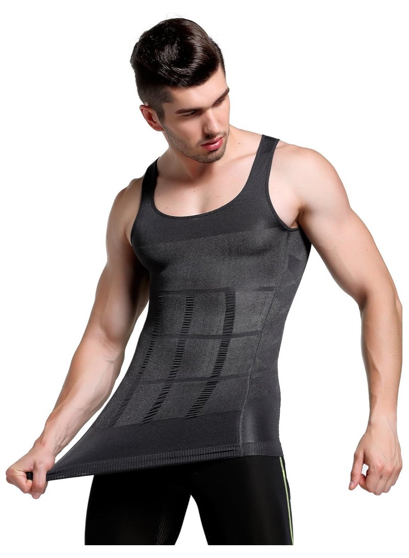 Mens Slimming Body Shaper Vest Shirt Mens Athletic Compression Shirt Slimming Body Shaper Tank Top Abs Abdomen Slim Vest Undershirt (Medium) Grey