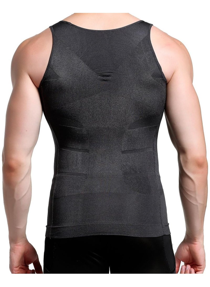 Mens Slimming Body Shaper Vest Shirt Mens Athletic Compression Shirt Slimming Body Shaper Tank Top Abs Abdomen Slim Vest Undershirt (Medium) Grey