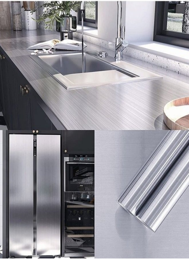 MIXDE Silver Self-Adhesive Wallpaper Stainless Steel Contact Paper for Kitchen 60x300cm  - Image 1