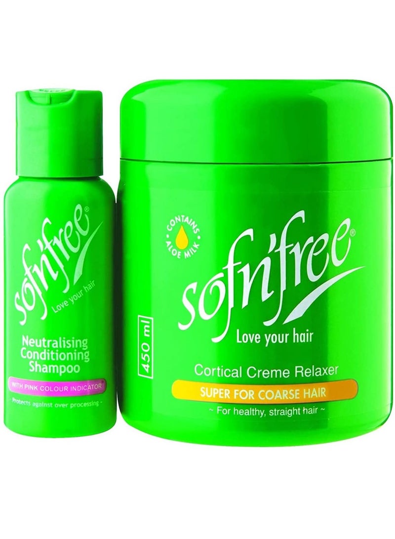 Sofn'free Cortical Creme Shampoo and Relaxer Set 450ml - Image 1