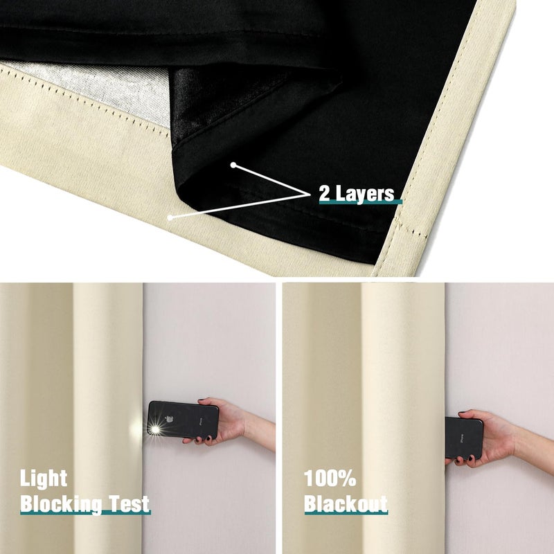 ChrisDowa 100% Blackout Curtains 63 inch Long for Bedroom with Black Liner  Extra Wide 2 Thick Layers Total Blackout Thermal Insulated Grommet Window Curtains 2 Panels Set (Light Beige  60 x 63 Inch) - Image 5