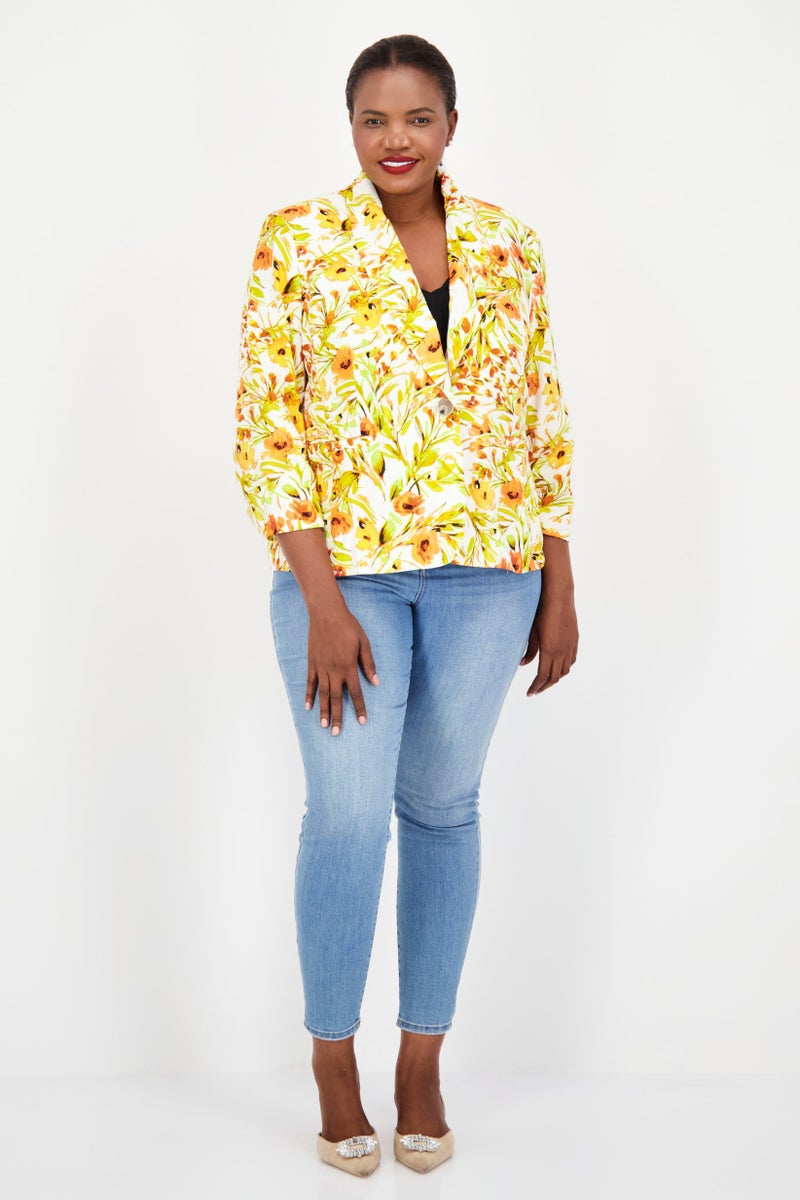 Kasper  Women Plus Size All Over Printed Casual Blazer, Orange Combo - Image 2