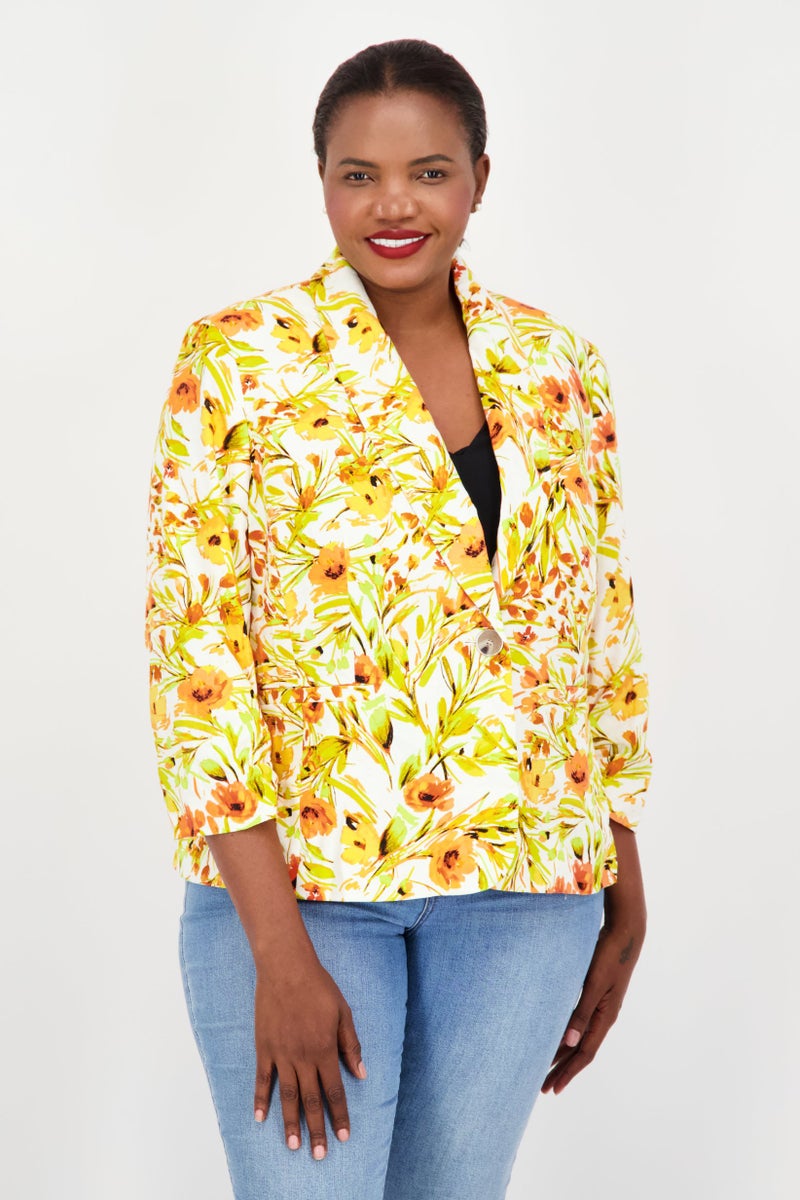 Kasper  Women Plus Size All Over Printed Casual Blazer, Orange Combo - Image 1