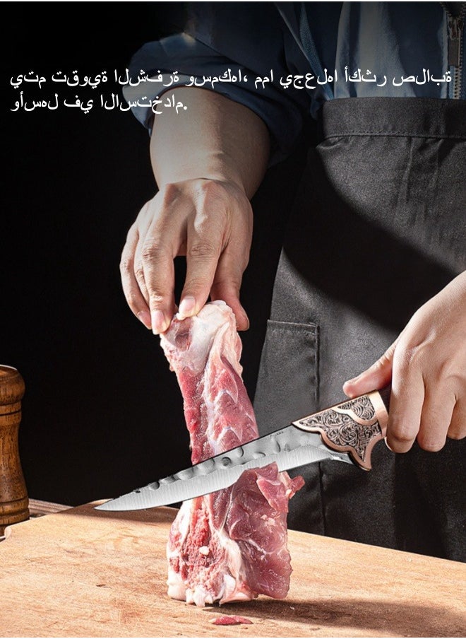 سكين حادة من الفولاذ المقاوم للصدأ عالي الكربون لتقطيع اللحوم وسكين مطبخ مع حافظة جلدية