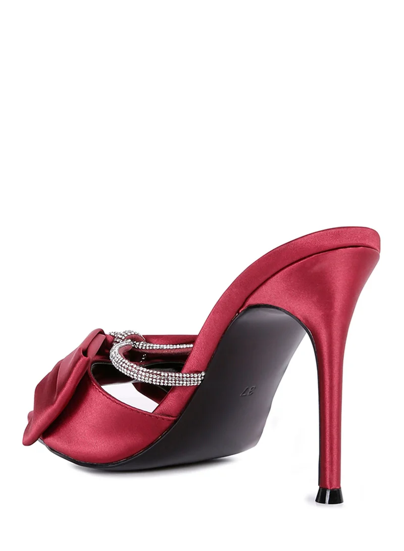 London Rag Rhinestone Bow Embellished Stiletto Sandals in Burgundy
