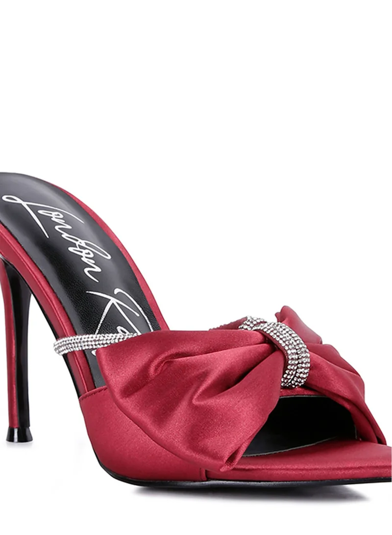 London Rag Rhinestone Bow Embellished Stiletto Sandals in Burgundy