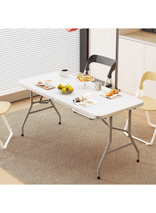 بيوينتي طاولة متعددة الاستخدامات قابلة للطي، طاولة بلاستيكية محمولة قابلة للطي في النصف لحفلات النزهات والتخييم (ابيض 1.8M) - Image 2