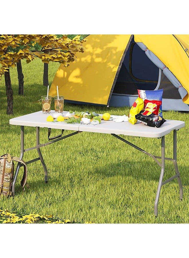 بيوينتي طاولة متعددة الاستخدامات قابلة للطي، طاولة بلاستيكية محمولة قابلة للطي في النصف لحفلات النزهات والتخييم (ابيض 1.8M) - Image 3