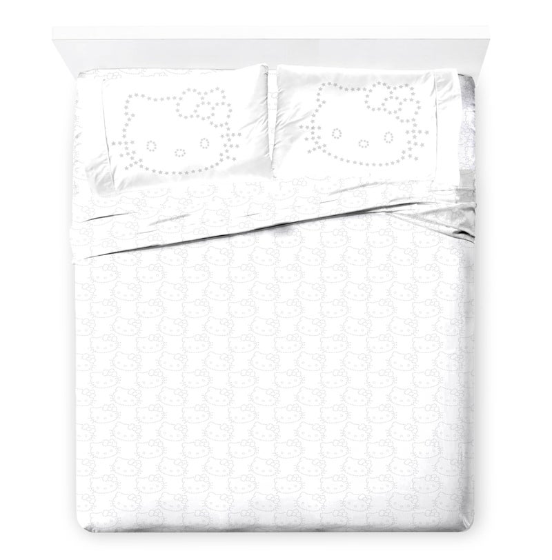 Jay Franco Sheet Set with Fitted Flat Sheets Pillow Cover UltraSoft Bedding with Pillowcase for Room Decor White Hello Kitty 4 Piece Queen - Image 2