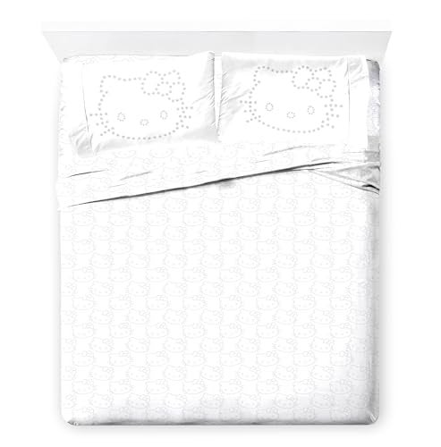 Jay Franco Sheet Set with Fitted Flat Sheets Pillow Cover UltraSoft Bedding with Pillowcase for Room Decor White Hello Kitty 4 Piece Queen - Image 1