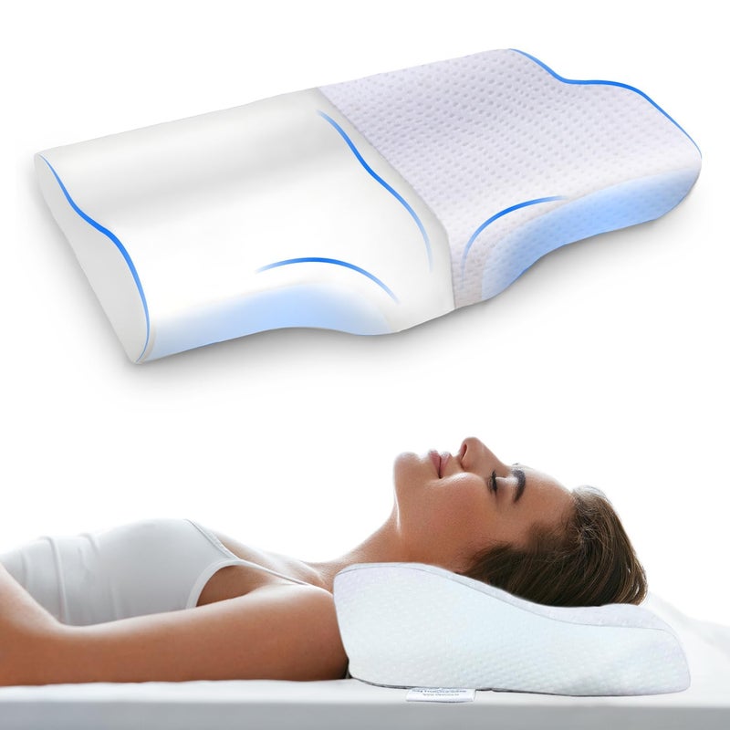 Sleepsia Sleepsia Memory Foam Pillow 1 Year Warranty Cervical Pillow for Neck Pain Pillow for Neck Pain Orthopedic Pillow with Extra Curve Neck Support for Sleeping Side Back Sleepers White - Image 1