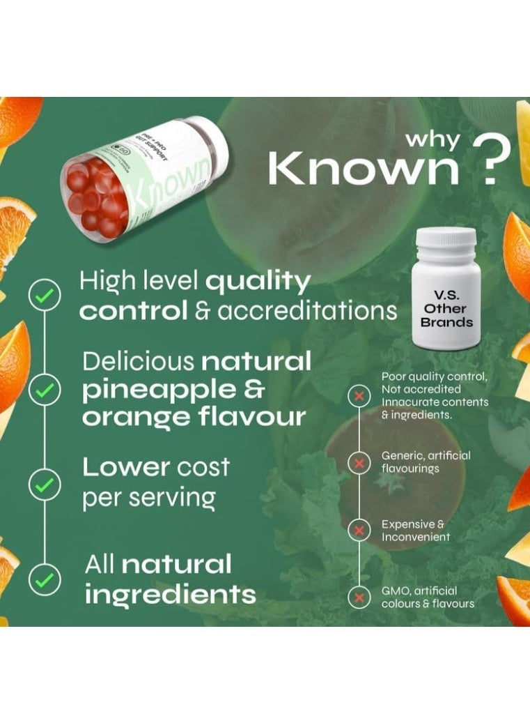 Known Pre+Pro Gut Support Gummies – 3 Billion CFU Bacillus Coagulans, Pineapple & Orange Flavour, Vegan Digestive & Immune Health – 60 Gummies, 1 Month Supply - Image 2