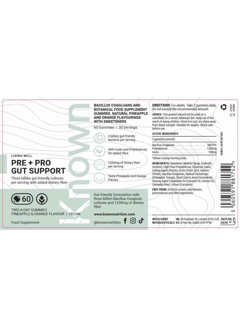 Known Pre+Pro Gut Support Gummies – 3 Billion CFU Bacillus Coagulans, Pineapple & Orange Flavour, Vegan Digestive & Immune Health – 60 Gummies, 1 Month Supply - Image 5