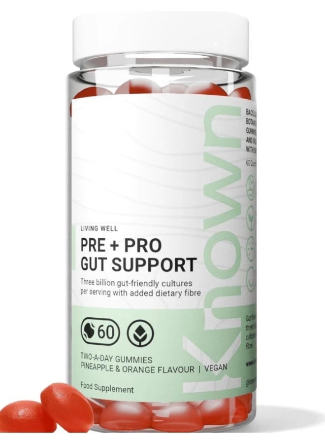 Known Pre+Pro Gut Support Gummies – 3 Billion CFU Bacillus Coagulans, Pineapple & Orange Flavour, Vegan Digestive & Immune Health – 60 Gummies, 1 Month Supply - Image 1