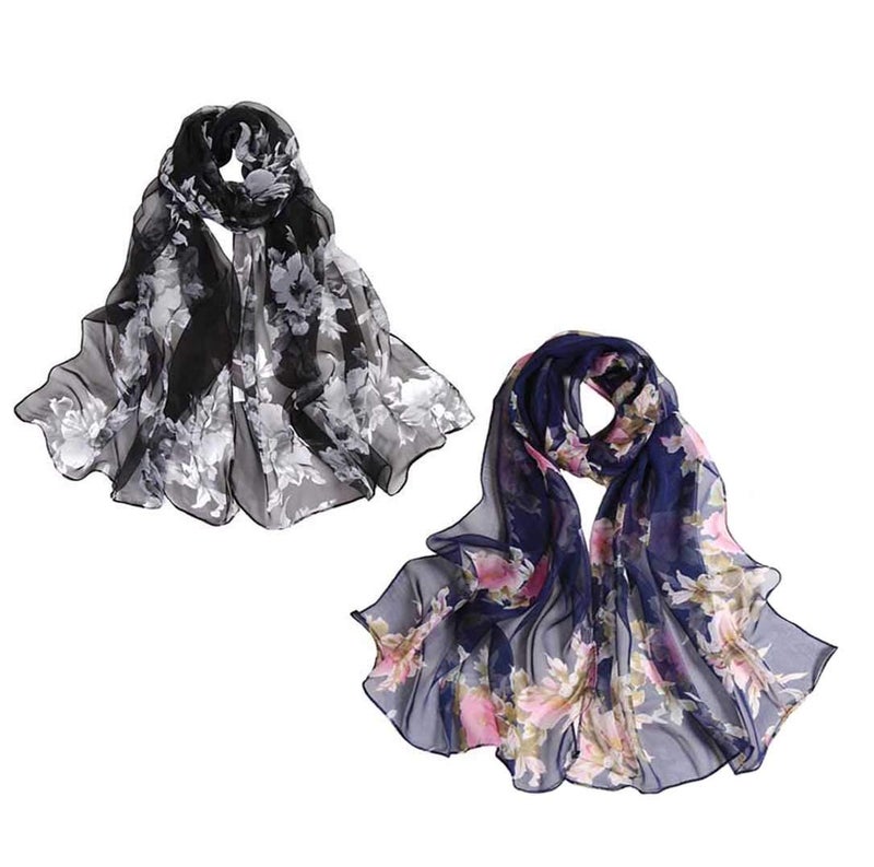 Acotavie 2 Pcs Scarfs for Women Lightweight Scarves Fashion Floral Print Shawls Holiday Gifts Scarf (A8) - Image 1