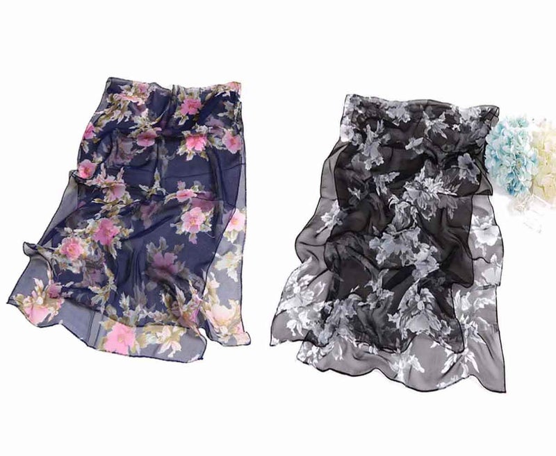 Acotavie 2 Pcs Scarfs for Women Lightweight Scarves Fashion Floral Print Shawls Holiday Gifts Scarf (A8) - Image 3