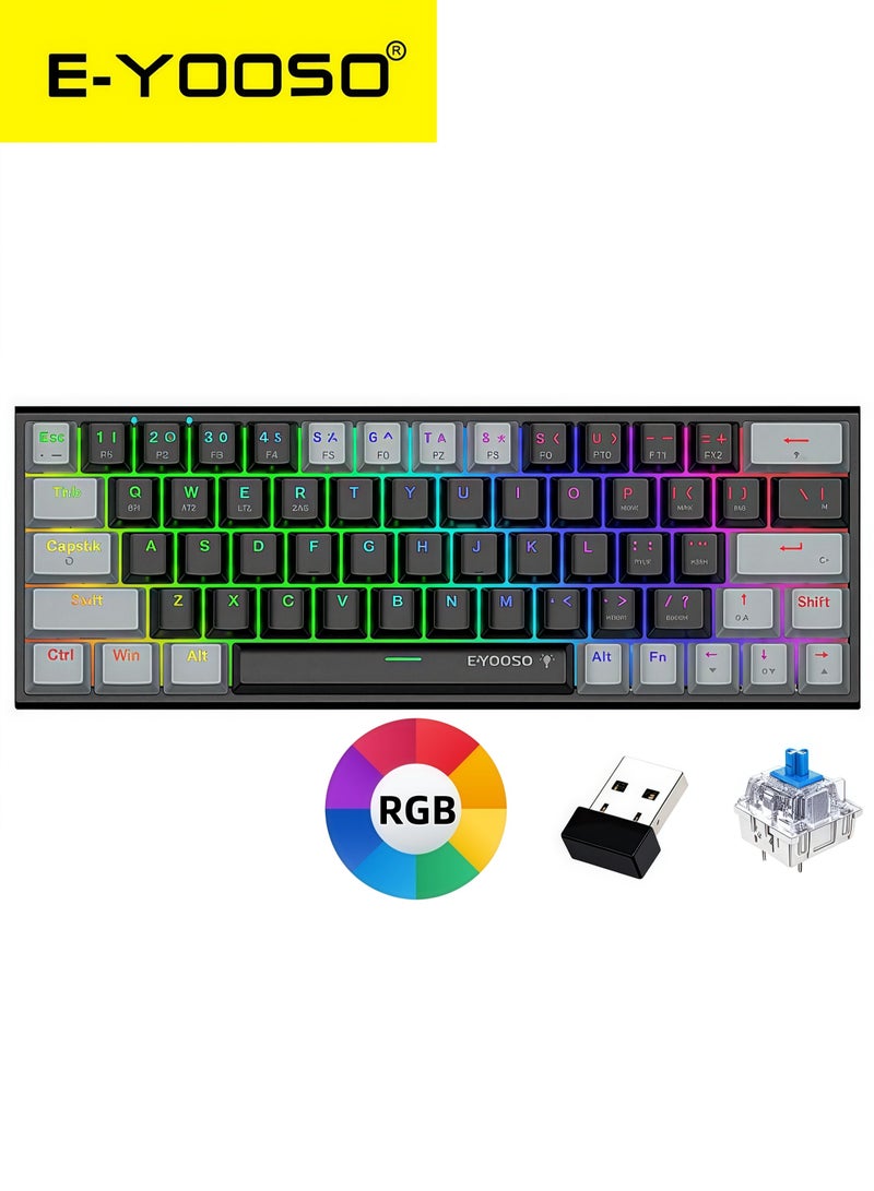 E-YOOSO Z-11 3 Modes Wireless Mechanical Keyboard, Bluetooth/2.4G/USB-C 60% Portable Rechargeable 61 Keys Gaming Keyboard, Compact RGB Hot Swappable Mechanical Keyboard for Windows/Mac - Image 1