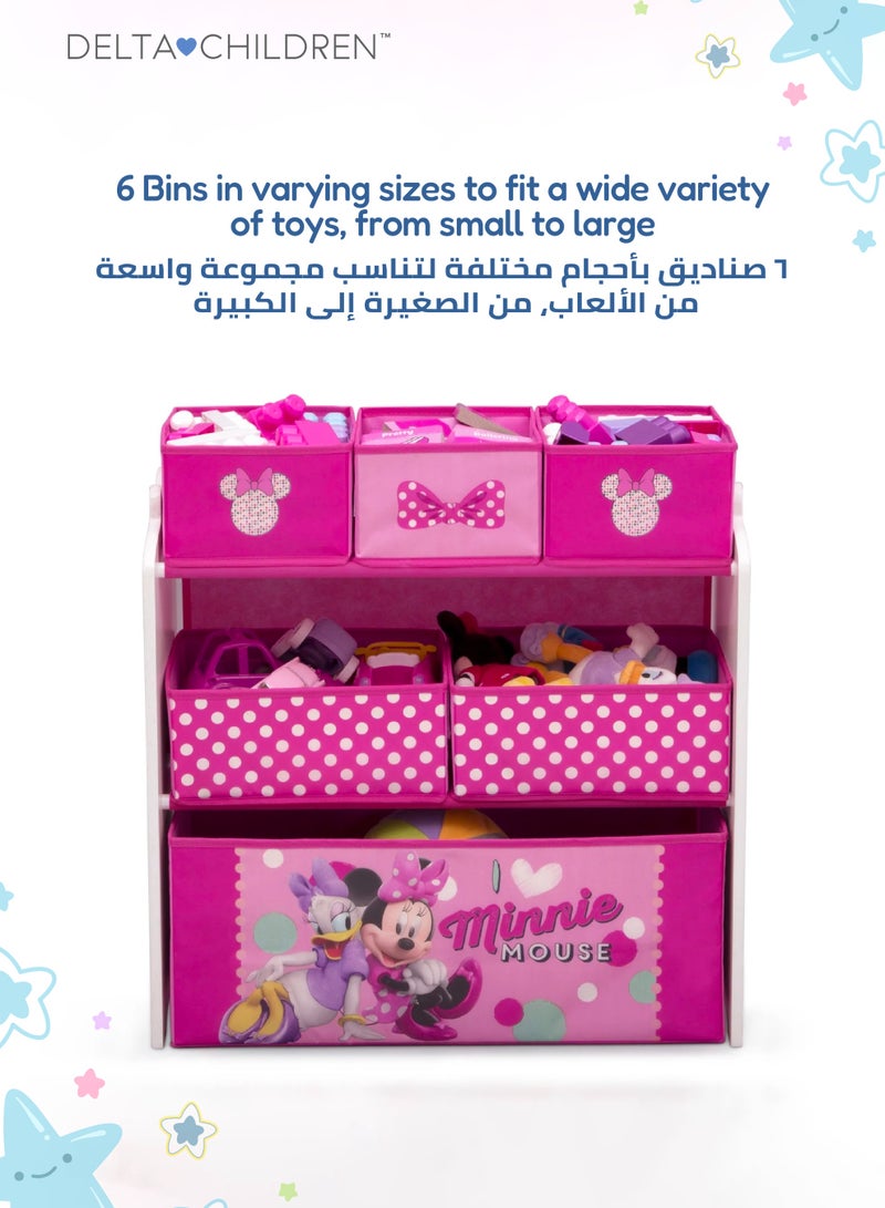 Delta CHILDREN Minnie Mouse Toy Organizer | 6 Fabric Bins for Storage | Reusable Vinyl Stickers for Customization | Colorful Design for Kids Room | 106.68x35.56x66.5 CM - Image 5