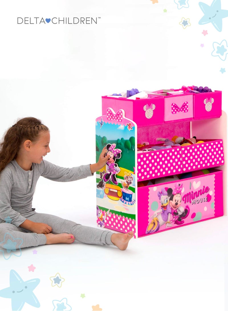 Delta CHILDREN Minnie Mouse Toy Organizer | 6 Fabric Bins for Storage | Reusable Vinyl Stickers for Customization | Colorful Design for Kids Room | 106.68x35.56x66.5 CM - Image 2