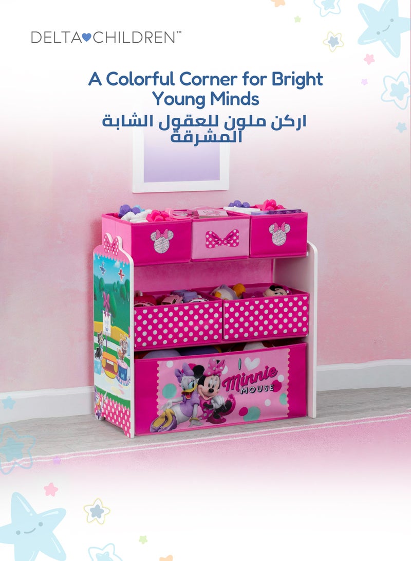 Delta CHILDREN Minnie Mouse Toy Organizer | 6 Fabric Bins for Storage | Reusable Vinyl Stickers for Customization | Colorful Design for Kids Room | 106.68x35.56x66.5 CM - Image 4
