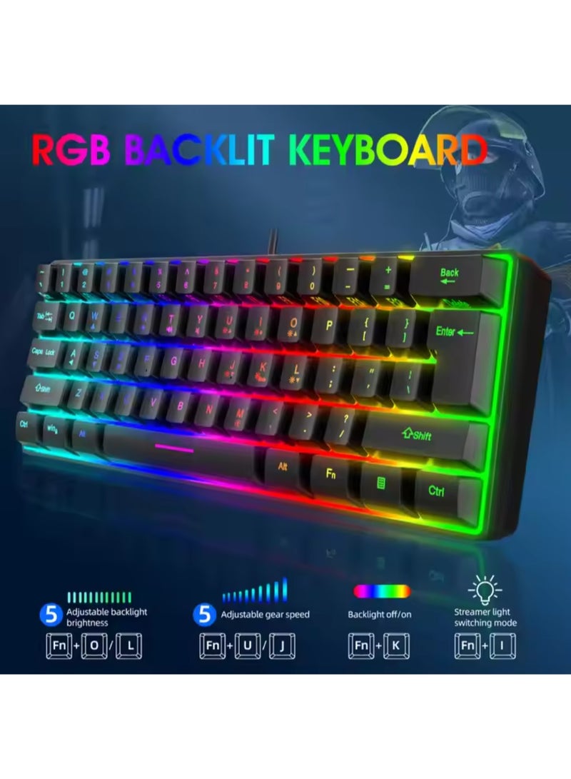 61 Keys Membrane Keyboard Key Cable Separation Simple and Compact Two Colours Colour Blocking RGB Cool Backlight Gaming Wired Keyboard Mini 60% Keyboard  - Image 3