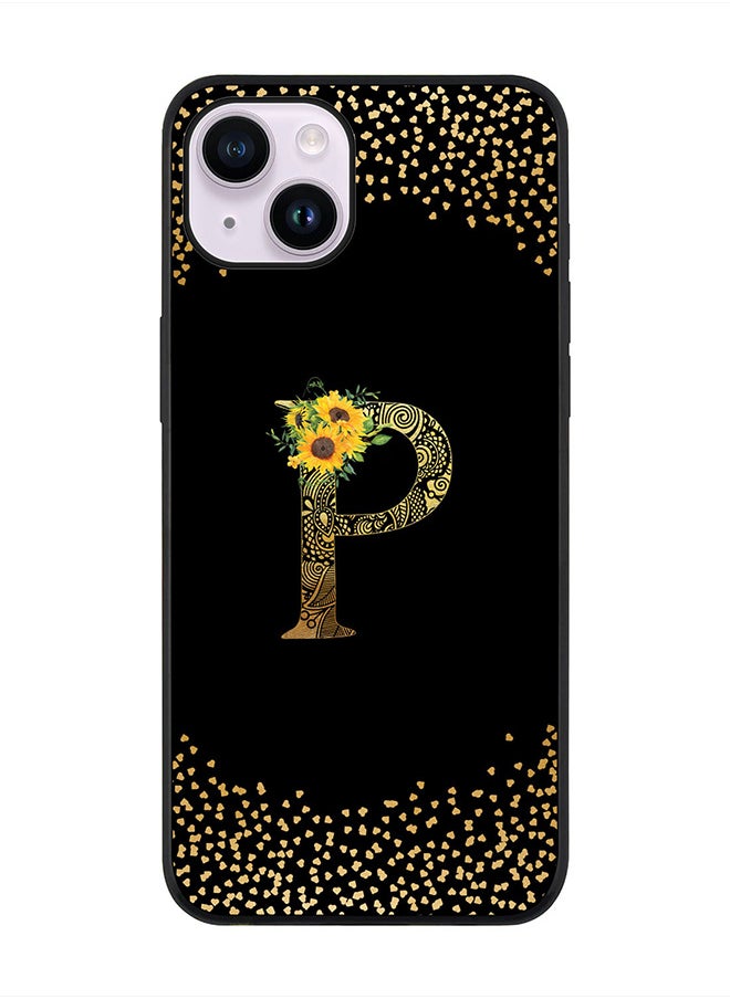 Stylizedd Rugged Black edge case for Apple iPhone 14 Plus, Soft Flexible Phone case Custom Monogram Initial Letter Mandala Floral Pattern Alphabet- P (Black)  - Image 1