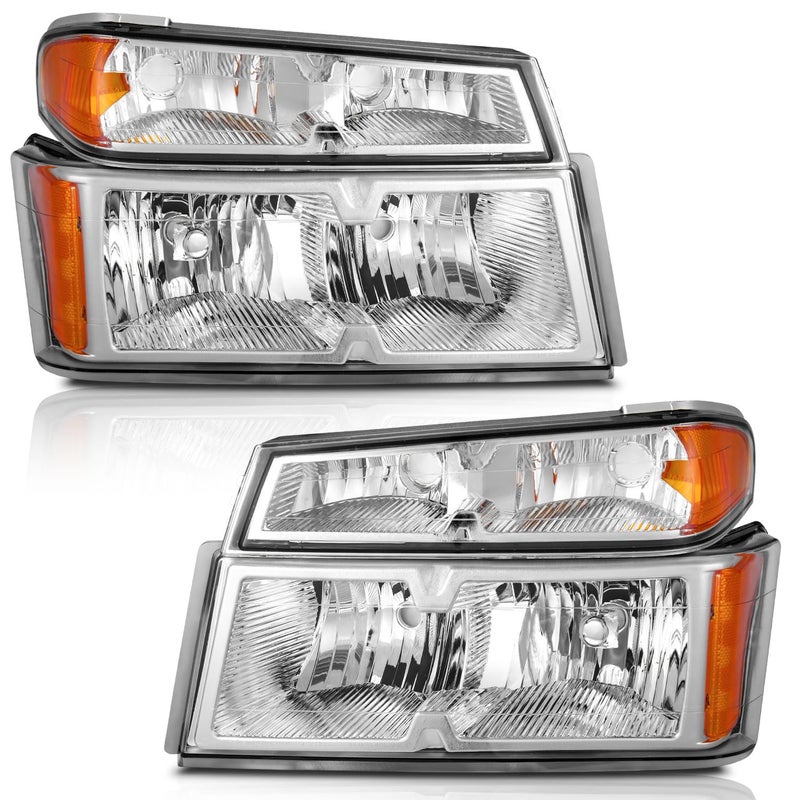WEELMOTO Headlights for 20042012 Chevy ColoradoGMC Canyonfor 20062008 Isuzu ISeries Headlamp Chrome Housing Amber Reflector LeftRight Side