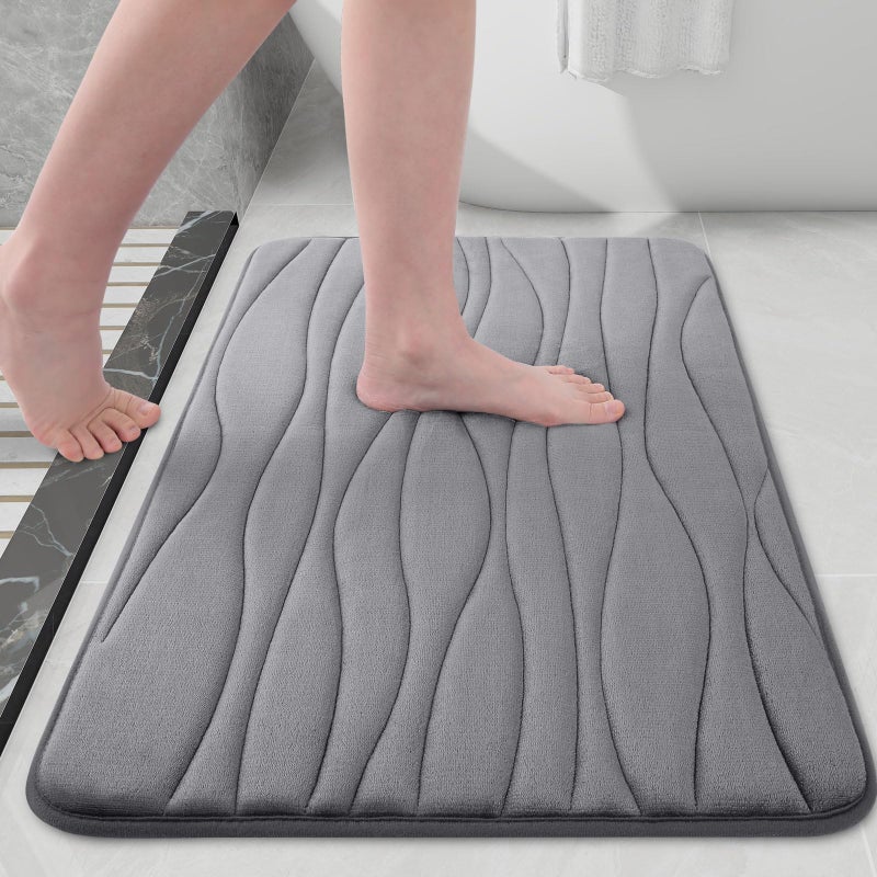 بوجاندا Memory Foam Protch Brugات 24 × 16 إضافيًا ناعمًا وامتصاصًا الحصير الحافز غير القابل للانزلاق والآلة سجاد حمام قابلة للغسل لحوض الحمام الأرضي ودش رمادي داكن