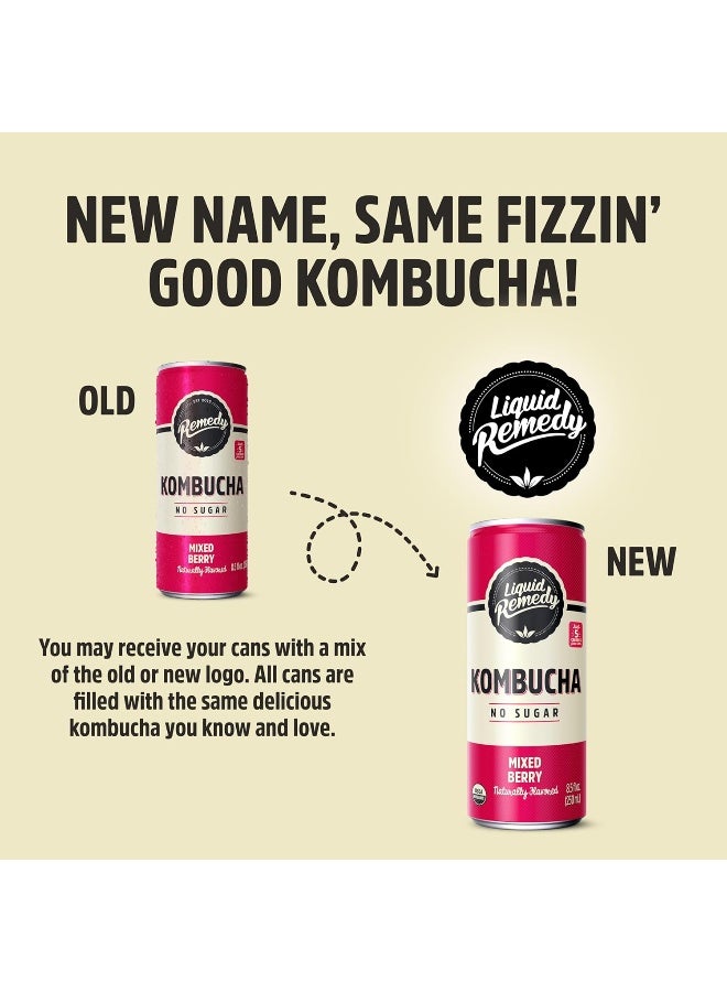 Remedy مشروب كومبوتشا السائل خالي من السكر عضوي، منخفض السعرات الحرارية، شبيه بالشاي البروبيوتيك لصحة الأمعاء - توت مختلط - علبة 8.5 أونصة سائلة، 24 عبوة - Image 3