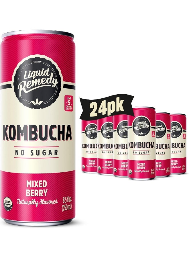 Remedy مشروب كومبوتشا السائل خالي من السكر عضوي، منخفض السعرات الحرارية، شبيه بالشاي البروبيوتيك لصحة الأمعاء - توت مختلط - علبة 8.5 أونصة سائلة، 24 عبوة - Image 1