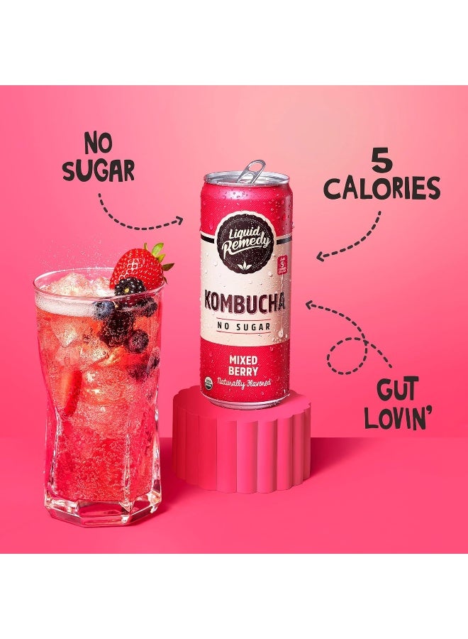 Remedy مشروب كومبوتشا السائل خالي من السكر عضوي، منخفض السعرات الحرارية، شبيه بالشاي البروبيوتيك لصحة الأمعاء - توت مختلط - علبة 8.5 أونصة سائلة، 24 عبوة - Image 5