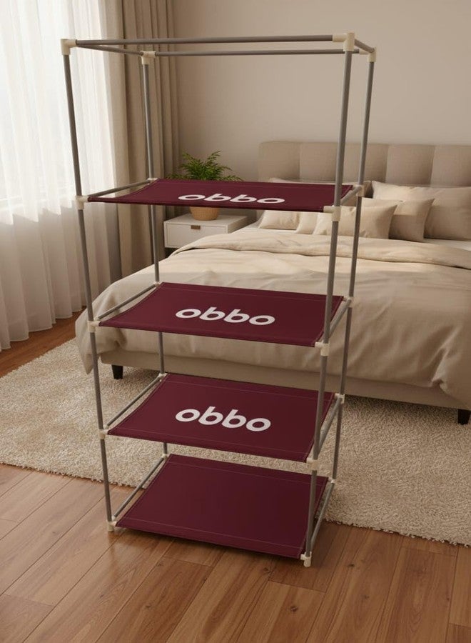 OBBO 4-Layer Single Rack Wardrobe – Foldable Portable Fabric Closet with Dustproof Cover | Steel Frame Cloth Storage Organizer for Clothes, Toys, Books & Accessories - Image 3
