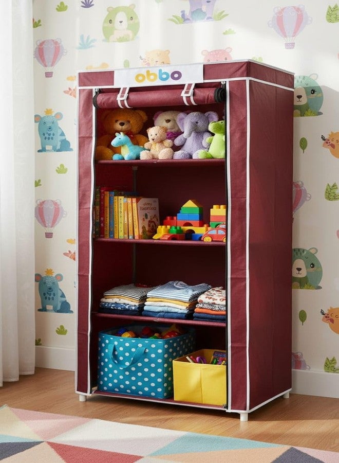 OBBO 4-Layer Single Rack Wardrobe – Foldable Portable Fabric Closet with Dustproof Cover | Steel Frame Cloth Storage Organizer for Clothes, Toys, Books & Accessories - Image 1