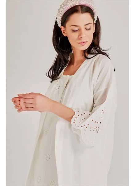 Magic Form 30108 Women's Ecru Embroidered Postpartum Dressing Gown and Nightgown Set