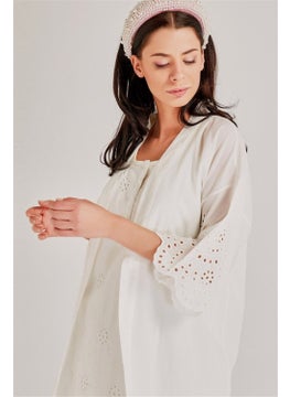 Magic Form 30108 Women's Ecru Embroidered Postpartum Dressing Gown and Nightgown Set  - Image 1