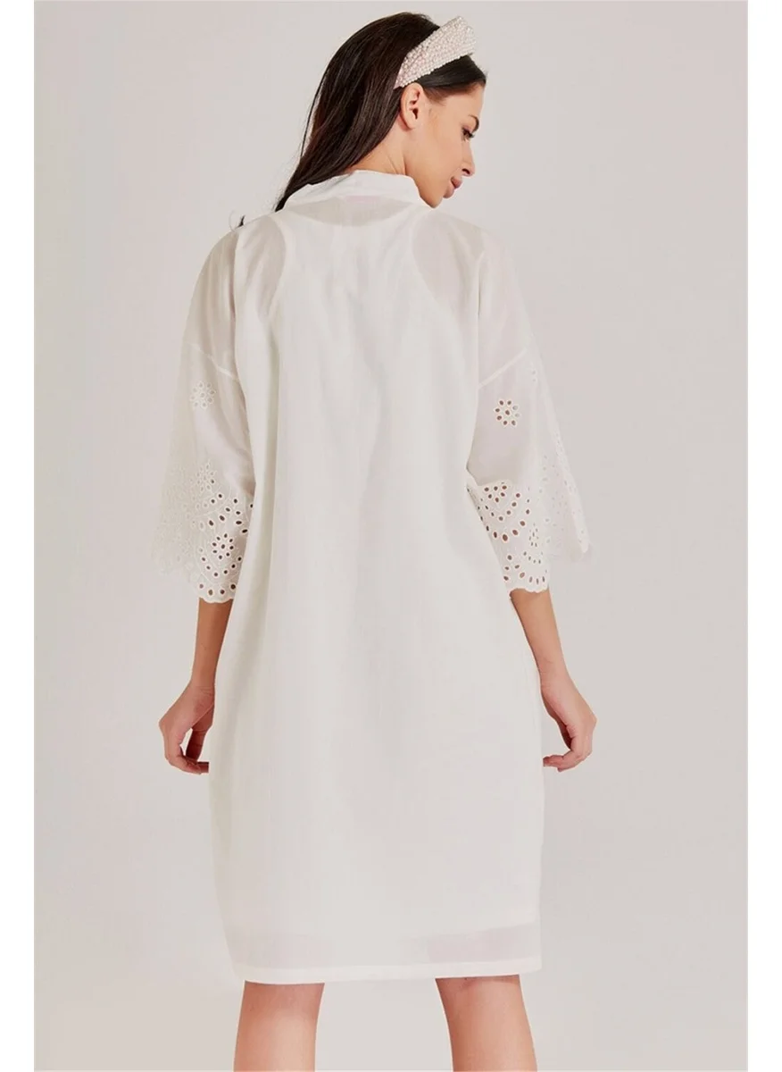 Magic Form 30108 Women's Ecru Embroidered Postpartum Dressing Gown and Nightgown Set