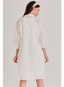 Magic Form 30108 Women's Ecru Embroidered Postpartum Dressing Gown and Nightgown Set  - Image 5