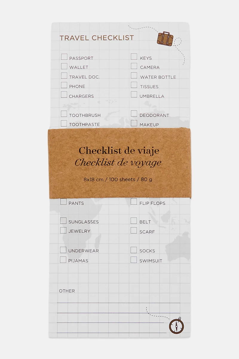 Muy Mucho 100 Sheets Travel Checklist 8 x 18 cm, White