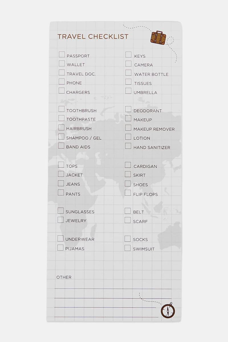 Muy Mucho 100 Sheets Travel Checklist 8 x 18 cm, White