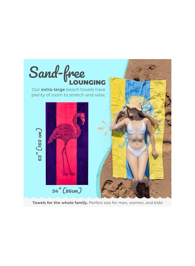 The Bros منشفة شاطئ فلامينغو - وردية وبنفسجية بتصميم لطيف، كبيرة جدًا، XL (34 بوصة × 63 بوصة) ماصة وقابلة للحمل، خفيفة الوزن، منشفة شاطئ وردية، مصنوعة من 100% قطن - Image 3